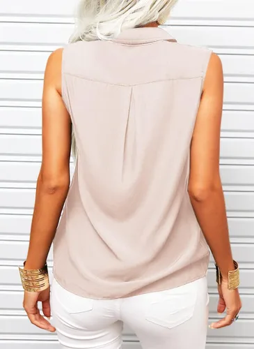 Miniatura 4 de Veatzaer Camisetas sin mangas con solapa sólida para mujer, camisas de verano con botones para oficina