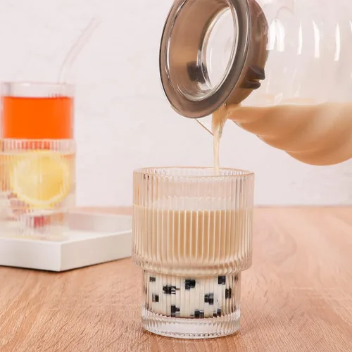 Miniatura 4 de Vasos acanalados para beber, estilo origami, juego de 4, cristalería vintage ondulada para cóctel, café, refrescos, jugo, cerveza