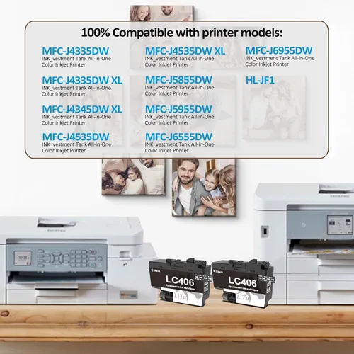 Miniatura 2 de Paquete de 2 cartuchos de tinta compatibles LC406 para impresora Brother, color negro, LC406BK LC406BKS para Brother MFC-J4335DW MFC-J4345DW