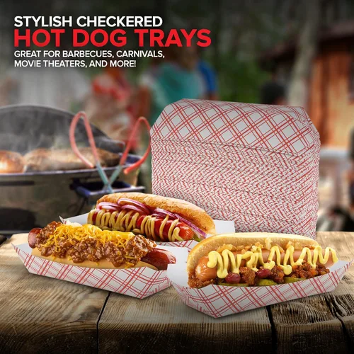Miniatura 7 de Stock Your Home Checkered Food Boats - Paquete de 100 bandejas de cartón desechables reciclables resistentes a la grasa en rojo y blanco