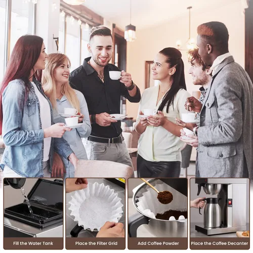Miniatura 8 de SYBO Cafeteras comerciales de 12 tazas, cafetera de goteo con jarra térmica de 74 onzas, cafetera de acero inoxidable SF-CB-1AA