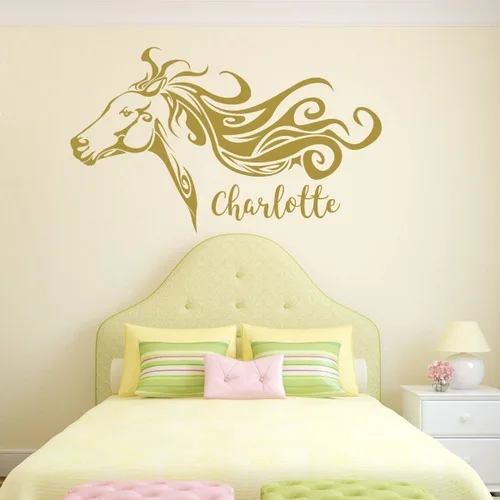 Miniatura 7 de Calcomanía de pared de vinilo de cabeza de caballo con nombre personalizado para dormitorio de niñas o niños Adhesivo decorativo artístico
