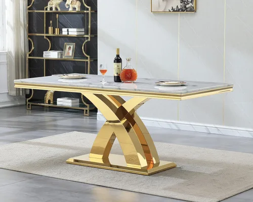 Miniatura 27 de Mesa de comedor de cristal de 51 pulgadas, mesa de comedor para 4-6, mesa de cocina dorada con patas de metal superior de vidrio templado