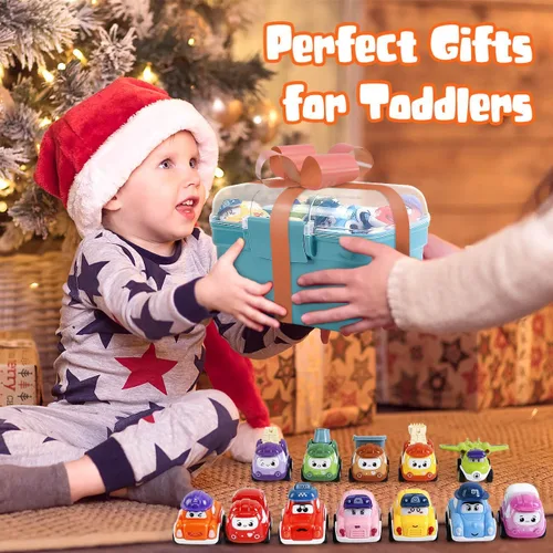 Miniatura 7 de Kiddiworld Mini Autos de Juguete para Regalos de Niños de 1 Año, 12 Conjuntos de Camiones de Retroceso con Tapete de Juego/Caja de Almacenamiento