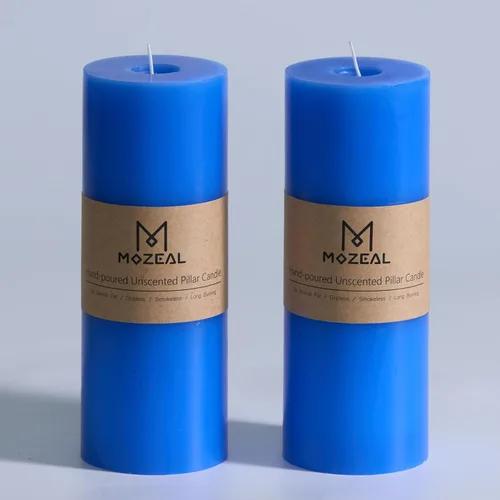 MOZEAL Velas grandes sin perfume vertidas a mano de 3 x 8 pulgadas, sin humo, juego de 2, combustión lenta, sin goteo, aproximadamente 150 horas de