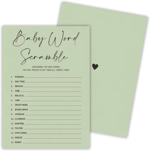 Miniatura 9 de 30 tarjetas de juego minimalistas verdes para baby shower con tarjeta de respuesta, juego de vientre de bebé o cerveza, juegos de baby shower