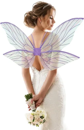 Miniatura 5 de ALIBBON Disfraz de alas de hadas para mujeres, niños y niñas, alas de mariposa, princesa, ángel, elfo, accesorios para fiesta de Halloween Blanco