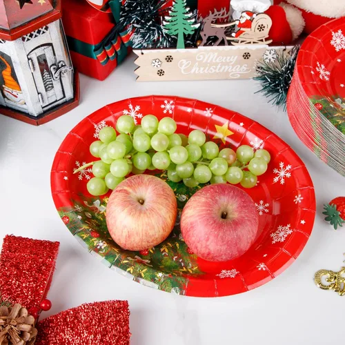 Miniatura 2 de WDF Paquete de 50 platos de papel de Navidad – Platos de papel ovalados de 10 x 12 pulgadas para suministros de fiesta, árboles de Navidad, plato
