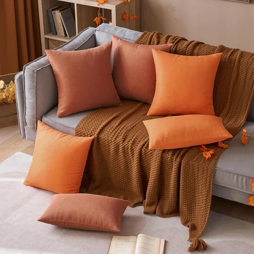 Miniatura 5 de MIULEE Paquete de 2 fundas decorativas para almohadas de exterior, sólidas, impermeables, de lino sintético, estilo granja de jardín, fundas de Óxido