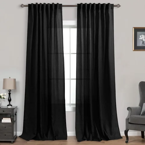 Miniatura 80 de Cortinas de lino azul claro de 90 pulgadas de largo para sala de estar, dormitorio de niñas, guardería, decoración acogedora de verano, bolsillo