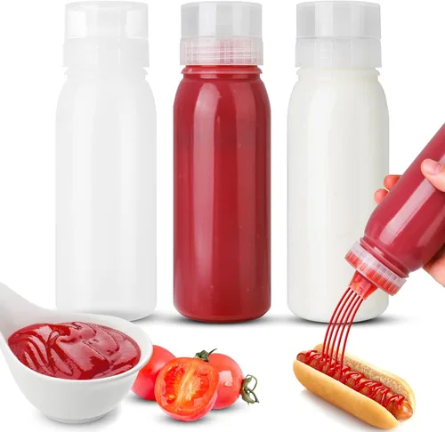 Botellas exprimibles porosas de condimentos para salsas, aderezos de ensalada, ketchup paquete de 3 unidades de 14 onzas, dispensador de jarabe,