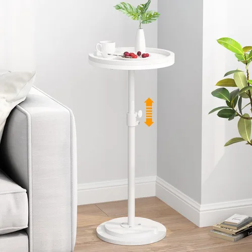 Miniatura 13 de Mesa auxiliar pequeña, mesa de bebidas, mesa auxiliar redonda ajustable en altura, mesa auxiliar de pedestal para espacios pequeños en sala
