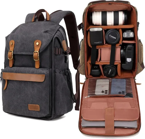 Miniatura 2 de Mochila para cámara; Bolso profesional para cámara UAV; Mochila de gran capacidad para fotografía, mochila de lona para cámara (gris)