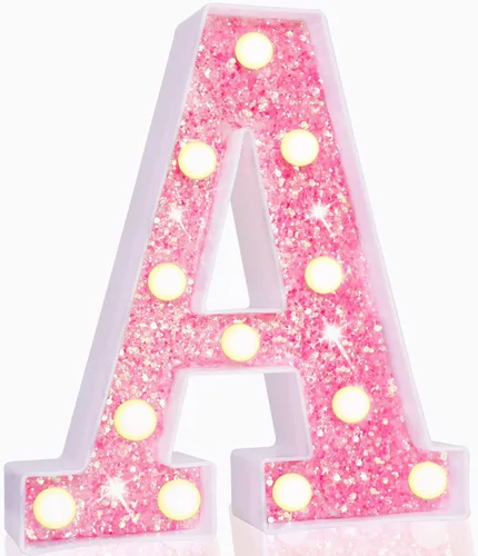 Miniatura 64 de Pooqla Luces de números de marquesina, números de luz rosa para niñas de 10.º cumpleaños, funciona con pilas, luz nocturna de número con purpurina