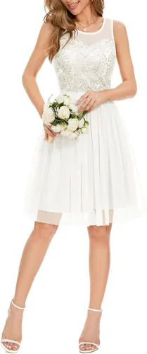Bridesmay Vestido corto de tul para mujer, vestido de fiesta de graduación, vestido de cóctel con lentejuelas y cuentas 2023 para fiesta de boda
