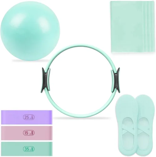Miniatura 10 de Kit esencial de pilates – Juego de equipo de pilates para el hogar – con anillo de pilates tonificante y bandas de resistencia largas y bandas