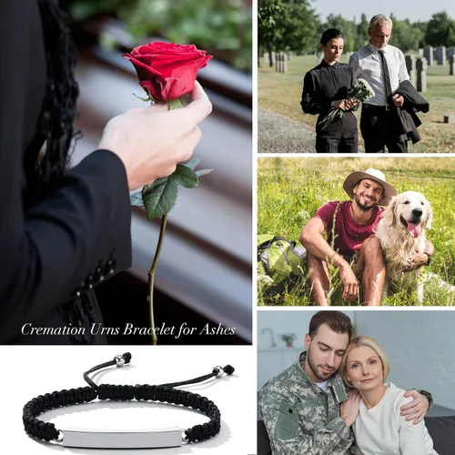 Miniatura 57 de Pulsera de urna personalizada para cenizas, recuerdos de joyería de cremación para mujeres y hombres, pulsera ajustable de cuerda tejida hecha a