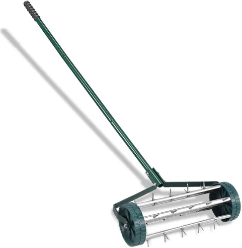 Goplus Aireador de césped rodante de 18 pulgadas, aireador de suelo giratorio para patio de jardín, herramienta de aireación de césped resistente,