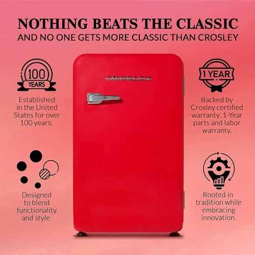 Miniatura 2 de Crosley Mini refrigerador retro de 3.2 pies cúbicos rojo vivo sin congelador, refrigerador compacto para dormitorio, garaje, oficina debajo