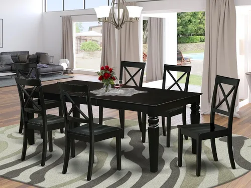 Miniatura 2 de East West Furniture LGBO7-BLK-W - Juego de comedor de 7 piezas que consta de una mesa de comedor rectangular con hojas de mariposa y 6 sillas