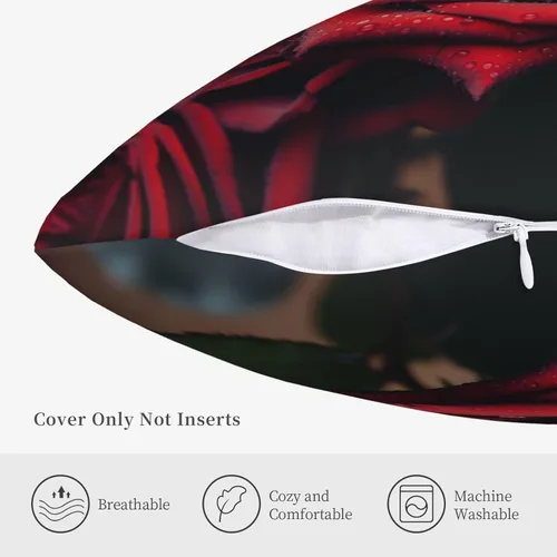 Miniatura 4 de Fundas de almohada cuadradas decorativas para sofá, hermosas fundas de almohada con rosas rojas, funda de cojín de doble cara para sala de estar