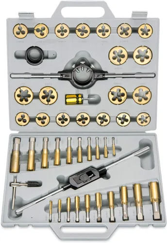 NEIKO 00916A Juego de Machos y Terrajas SAE de Titanio de Gran Diámetro de Grado Profesional, Kit de Reparación de Roscas de Alta Calidad, Juego de