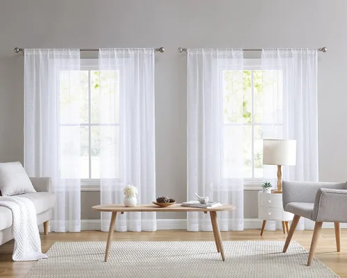 Miniatura 10 de Laura Ashley Cortinas traslúcidas blancas con bolsillo para barra, cada panel mide 38 pulgadas de ancho x 84 pulgadas de largo, Lehman, 4 paneles