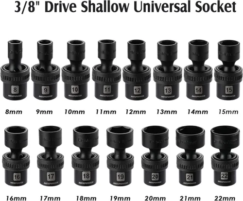 Miniatura 3 de MIXPOWER juego de 15 piezas de enchufes de impacto universales de 3/8" de profundidad, 6 puntos, métrico, 8-22mm, CR-MO, enchufe giratorio