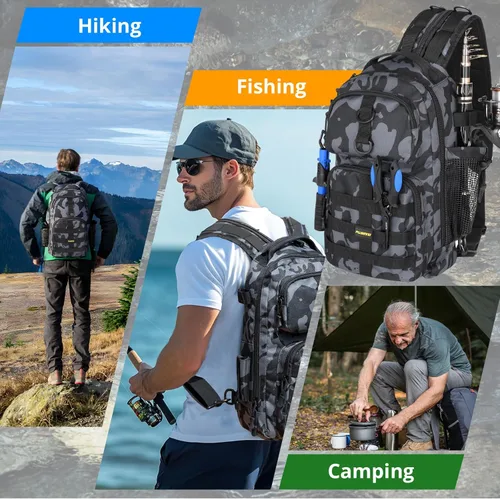 Miniatura 7 de PLUSINNO Bolsa Impermeable Tipo Bandolera para Aparejos de Pesca con Cajas de Aparejos y Portacañas, Regalos para Hombres con Señuelos, Alicates