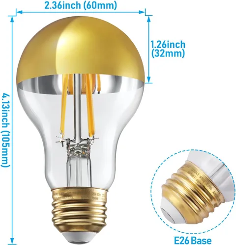 Miniatura 7 de TORCHSTAR Bombilla de luz media cromada regulable, 4.5 W (40 W equivalente), bombillas LED antirreflejos, certificación UL, bombilla sumergida