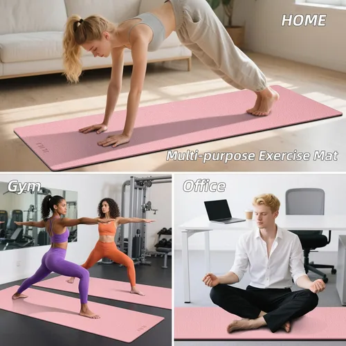 Miniatura 28 de ILILI Tapete de yoga 10mm extra grueso y 193cm extra largo, 76x28x0.4 pulgadas, material TPE antideslizante de doble color, fácil de transportar