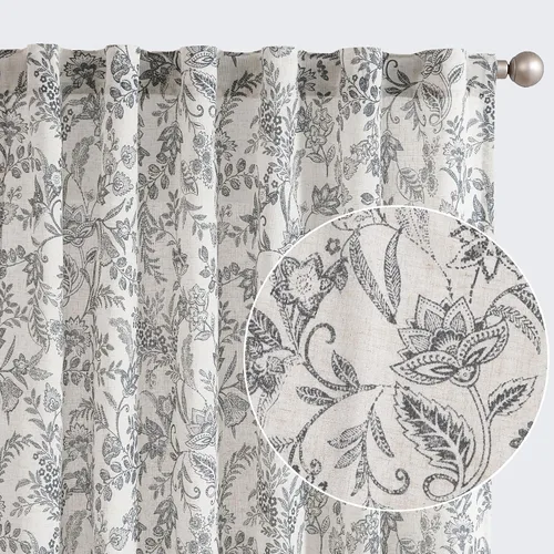 Miniatura 15 de Lazzzy Cortinas de lino de estilo granja con flores azules de 63 pulgadas de largo, con lengüeta trasera, para sala de estar y dormitorio, estampado