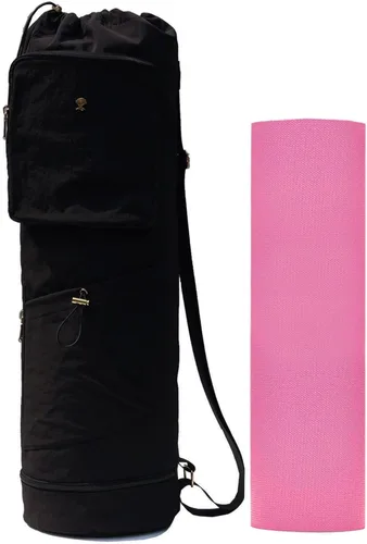 Miniatura 12 de ESVAN Bolsa para esterilla de yoga con múltiples bolsillos. Bolsa de transporte con cordón para esterilla de yoga, Pilates, ejercicio. Bolsa de Lino