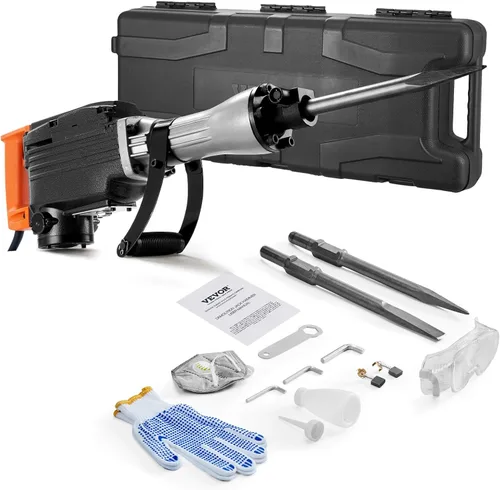 Miniatura 10 de VEVOR Martillo de demolición Jack Hammer, MAX 2200W Martillo eléctrico resistente, rompedor de concreto 1350 BPM 2 piezas de cinceles para astillas