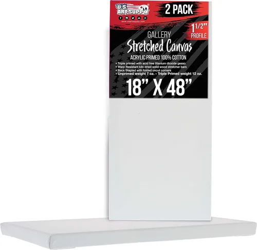 Miniatura 25 de U.S. Art Supply Lienzo estirado mediano para pintar de 12 x 48 pulgadas, profundidad de galería de 1-1/2 pulgadas de grosor, paquete de 2 – triple