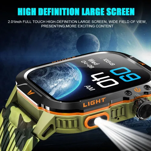 Miniatura 3 de QTLLBT Reloj Inteligente Recibir/Hacer Llamadas Linterna LED Brújula Altitud 2.01HD Rastreador de Fitness Múltiples Carátulas de Reloj Más de 100