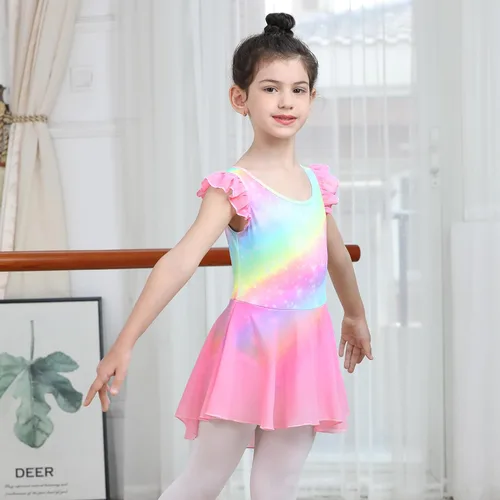 Miniatura 9 de LUOUSE Elegante leotardo de ballet para niñas con falda, mangas con volantes y volantes, perfecto para baile y gimnasia