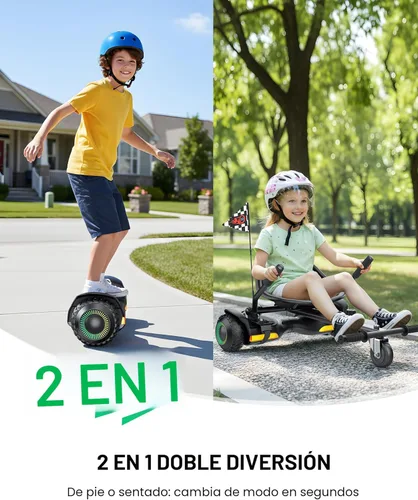 Miniatura 2 de Gyroor Scooter con accesorio de asiento ajustable, scooter de equilibrio automático todo terreno de 6.5 pulgadas, luces LED y Bluetooth para niños
