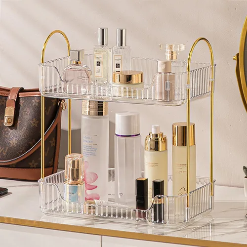 Miniatura 17 de Aveniee Organizador de mostrador de baño, estante de almacenamiento de perfume y cuidado de la piel de 2 niveles, bandeja de tocador para cosméticos