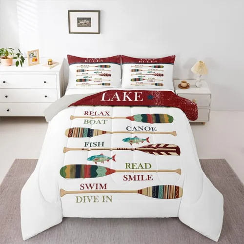 Miniatura 37 de Erosebridal Juego de edredón de barco muelle, juego de ropa de cama con diseño de paleta de lago, tamaño individual para niños, adolescentes