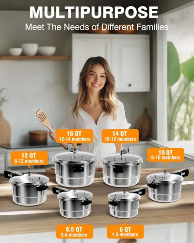 Miniatura 7 de WantJoin Olla a presión de aluminio de 14 cuartos con válvula de liberación y múltiples dispositivos de protección, envasadora a presión compatible