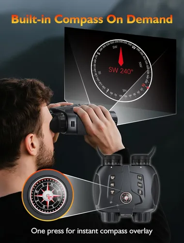 Miniatura 7 de Gafas de visión nocturna 3D VR, prismáticos de visión nocturna infrarroja para adultos y niños con rango de visión de 2297 pies, brújula, batería