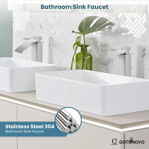 Miniatura 2 de gotonovo Grifo de Cascada Alto para Baño de Una Sola Manija, Grifos de Baño para Lavabo de 1 Agujero, Grifo de Lavabo de Acero Inoxidable Moderno
