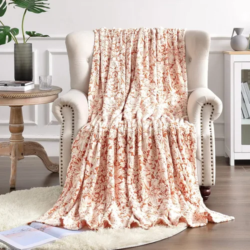 Manta FY Fiber House, franela de lana con estampado de flores 3D Naranja