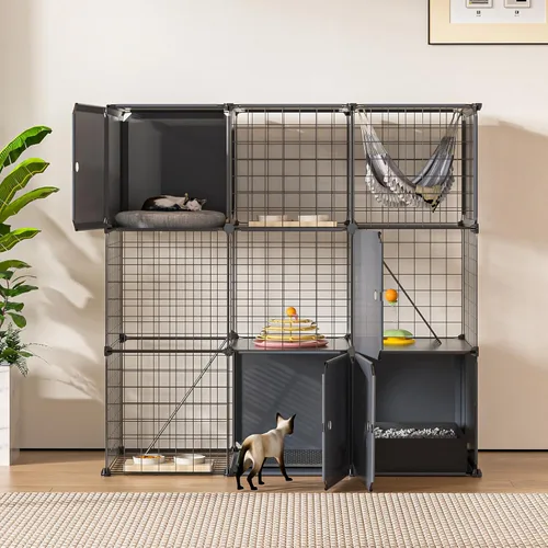 Miniatura 6 de Jaula para gatos para interiores con caja de arena, 3 niveles grande para corralitos Catio, jaula para gatos al aire libre, jaula de alambre