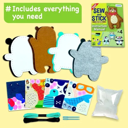 Miniatura 3 de EZCRA Kit de costura Bear & Animal para niños de 4 a 8 años, proyectos de manualidades de fieltro sin ensuciar, 4 artes y manualidades fáciles