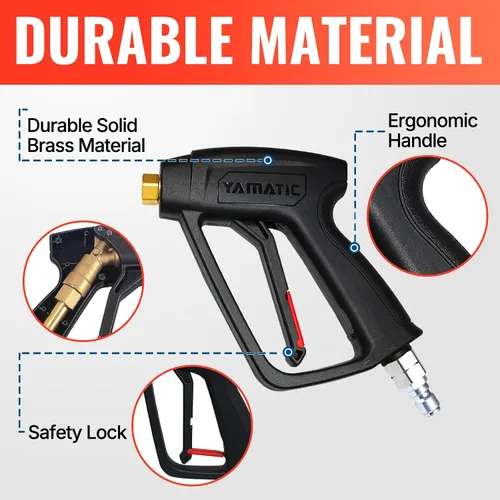 Miniatura 5 de YAMATIC Pistola corta para lavadora de alta presión con conector rápido giratorio de acero inoxidable de 3/8", mango para lavadora eléctrica