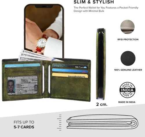 Miniatura 52 de Cartera delgada de cuero para hombre, bloqueo RFID, bolsillo frontal minimalista, delgada y elegante con ventana de identificación, regalo