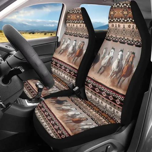 Miniatura 31 de Bulopur Art Horse - Juego de 2 fundas universales para asientos delanteros de automóvil, protectores enteros adecuados para la mayoría