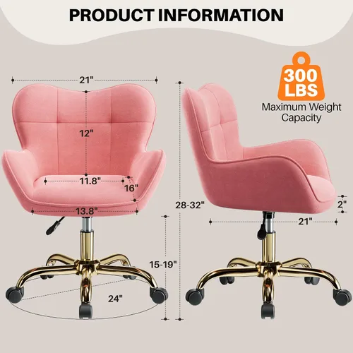 Miniatura 3 de Silla de tocador con ruedas, bonitas sillas de escritorio de altura ajustable para dormitorio, silla de maquillaje moderna con respaldo (rosa)